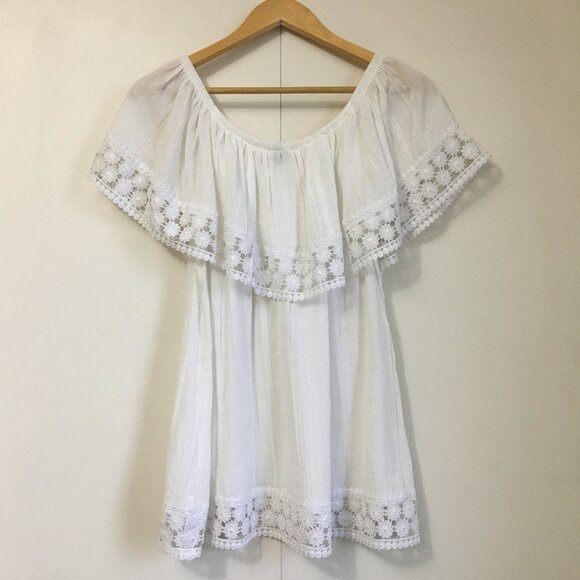 Embroidered Lace White 100% Cotton Getaway Tunic Boho Top - Picture 2 of 12